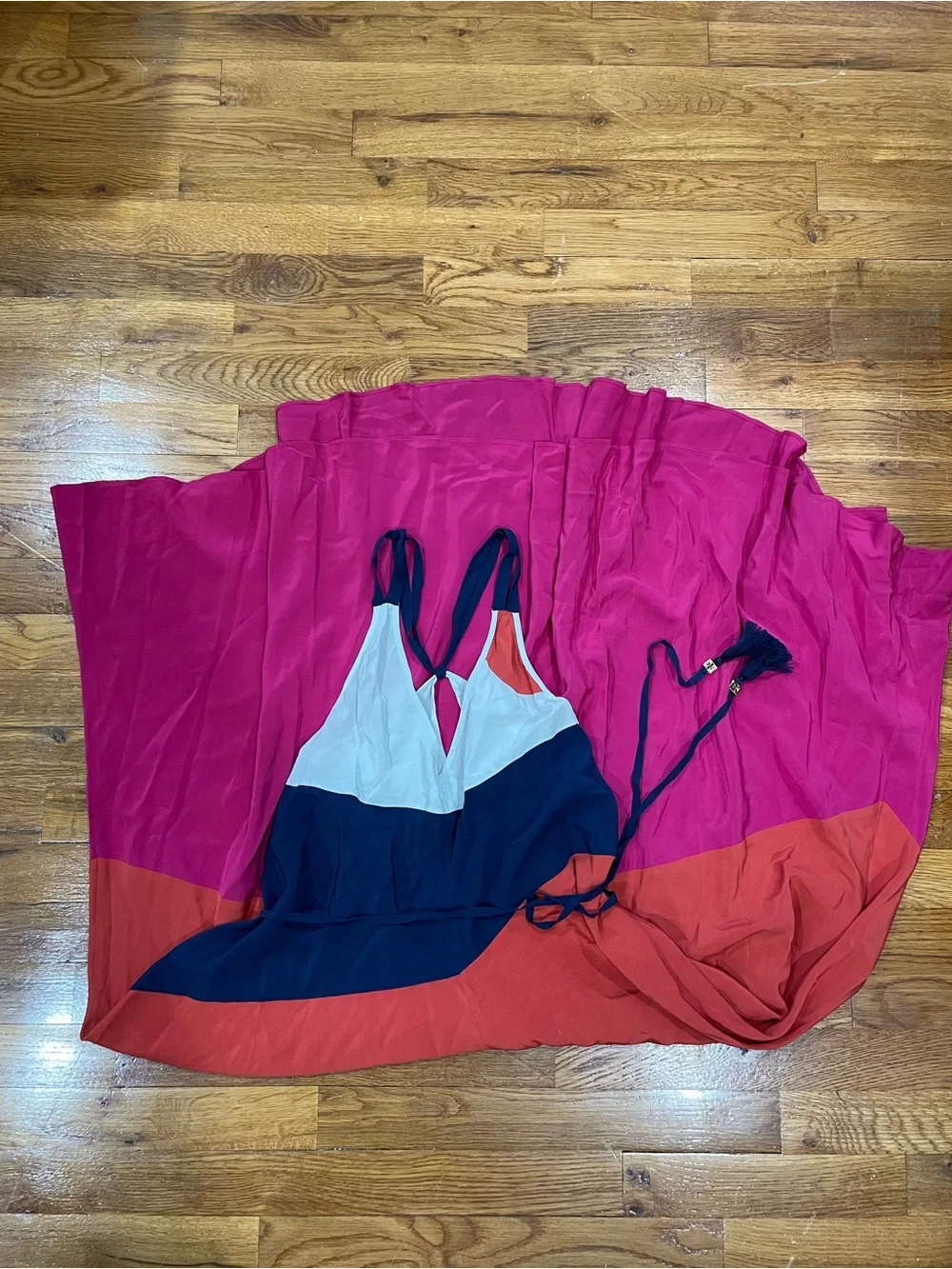 Tory Burch Colorblock Dress in Magenta, Navy & Cream